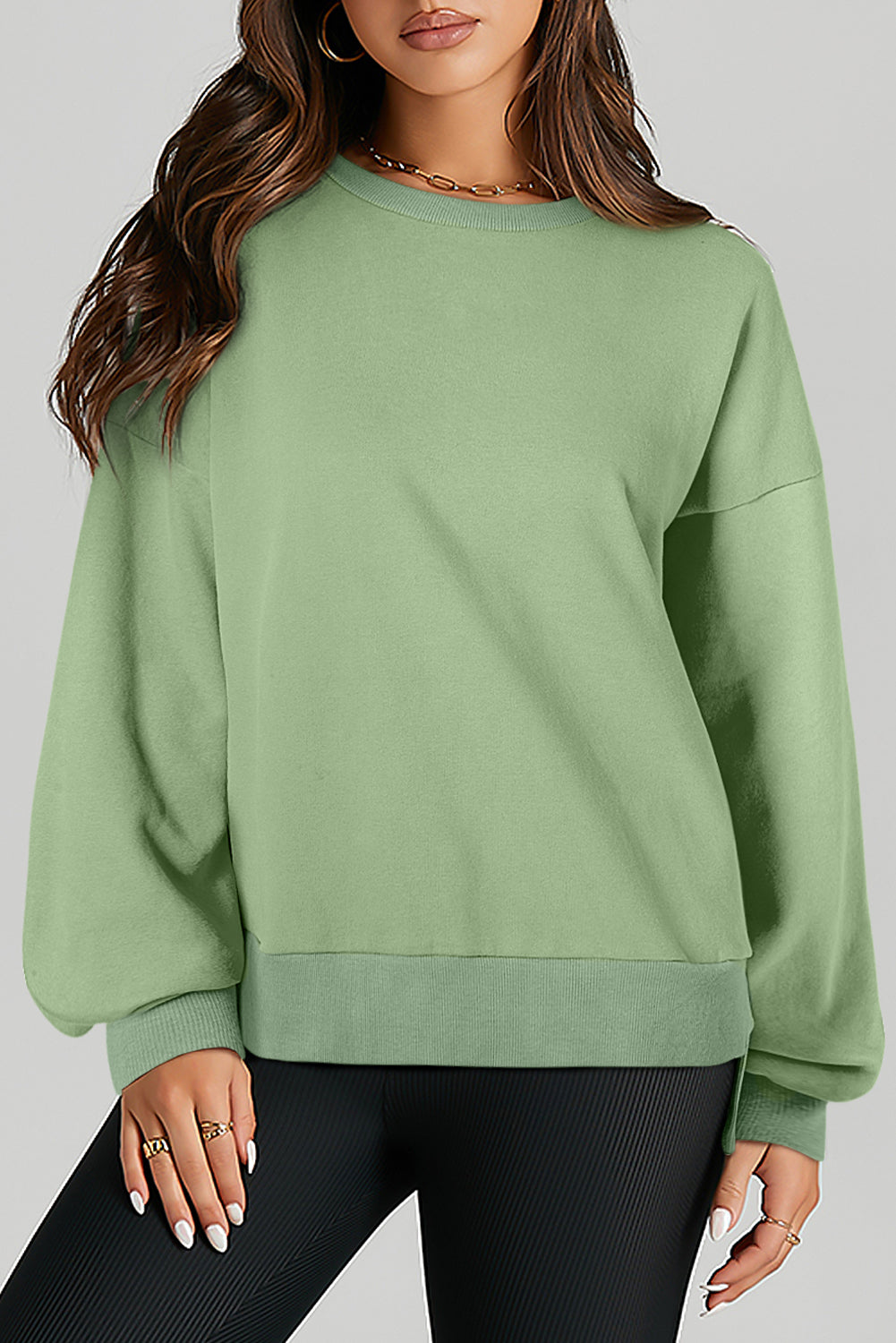 Solid O Neck High Low Hem Pullover Sweatshirt