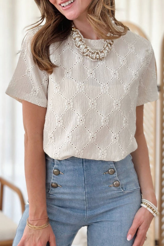 Geometric Embroidered Slim Fit O Neck T Shirt