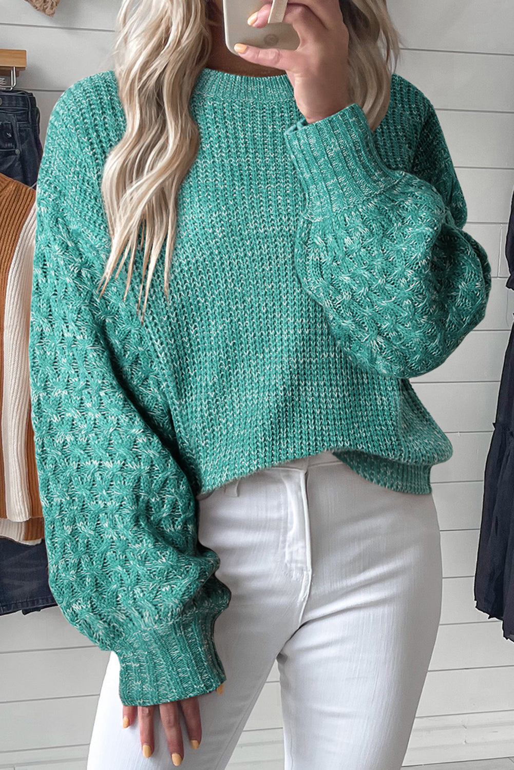 Cable Knit Sleeve Drop Shoulder Sweater