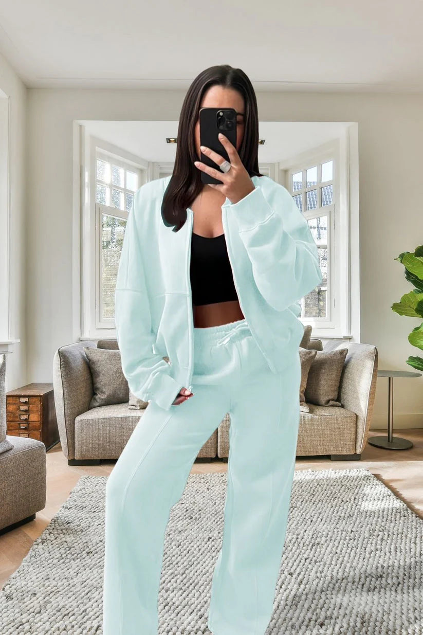 Bomber New Style Oversized Fleece Zipper and Wide Leg Tracksuit