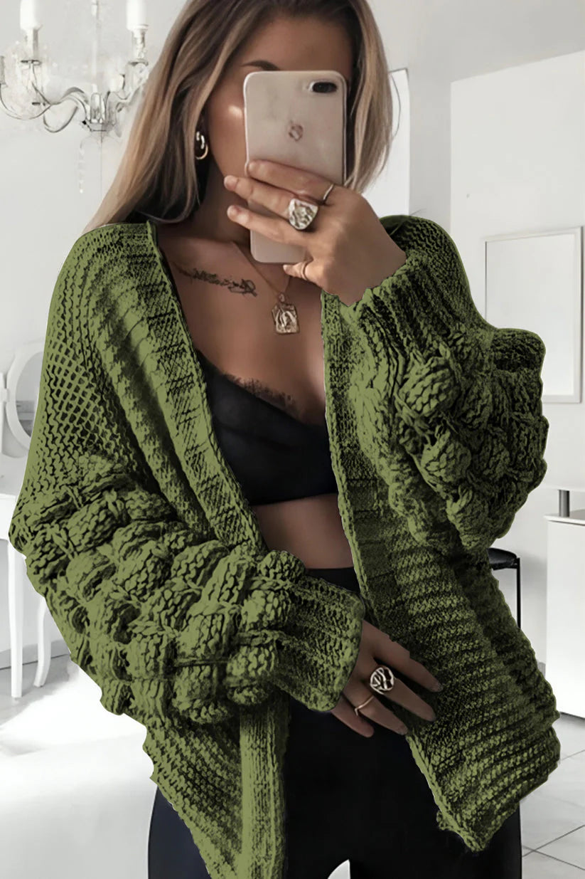 Ladies Bubble Sleeves Knit Cardigan