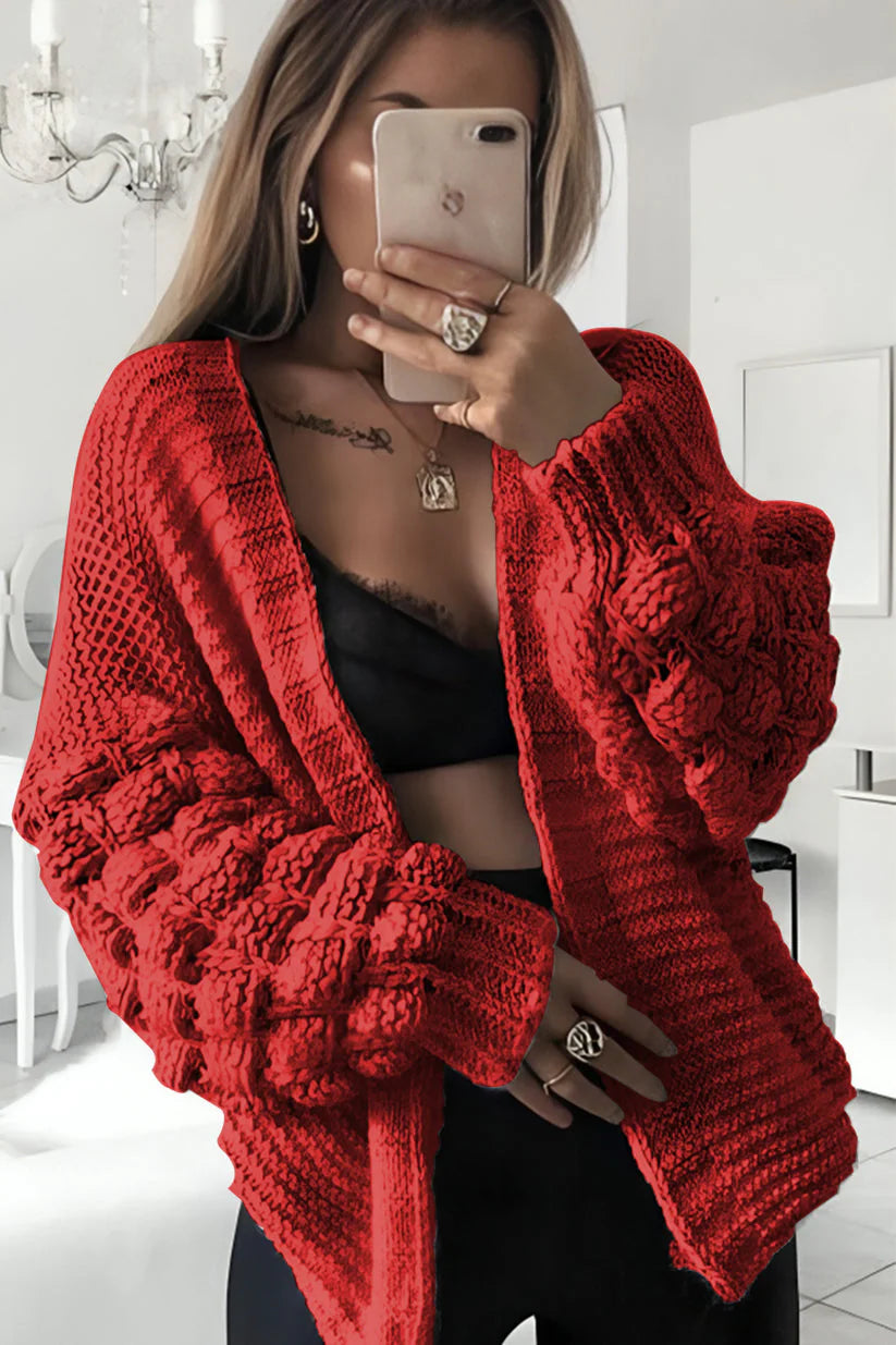 Ladies Bubble Sleeves Knit Cardigan