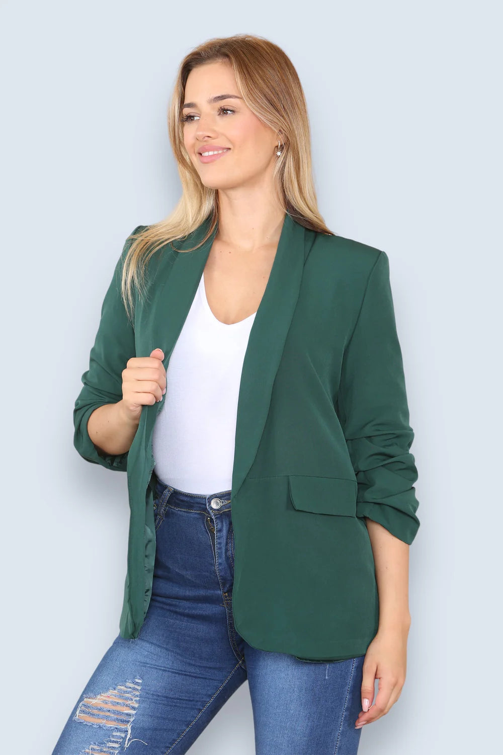 Italia Curve Ruched Sleeve Blazer 3 Colours