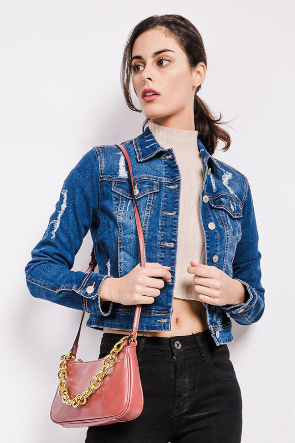 Crystal Cropped Diamanté Heart Denim Jacket 2 Colours