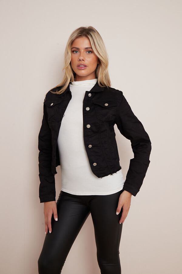 Crystal Cropped Diamanté Heart Denim Jacket 2 Colours