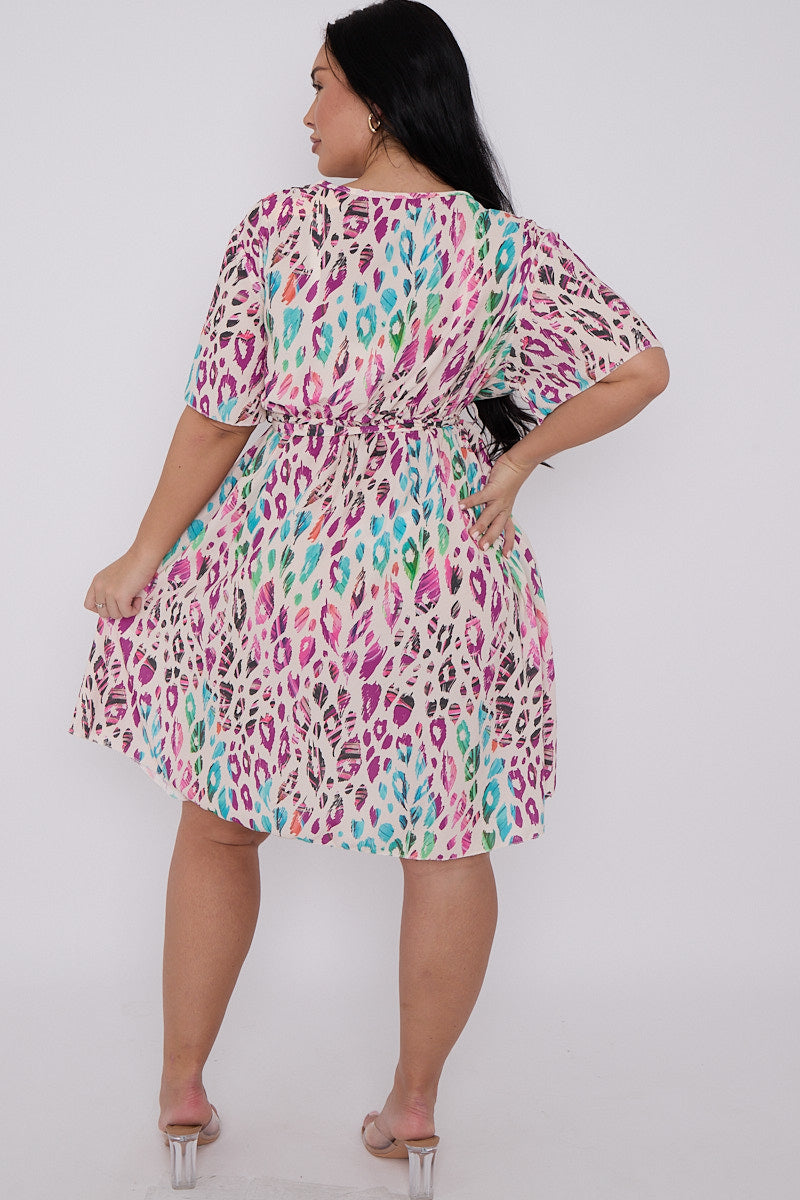 Anna Plus Size Printed Wrap Tie Waist Dress With Pockets 4 Colours