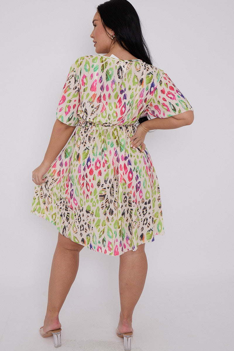 Anna Plus Size Printed Wrap Tie Waist Dress With Pockets 4 Colours