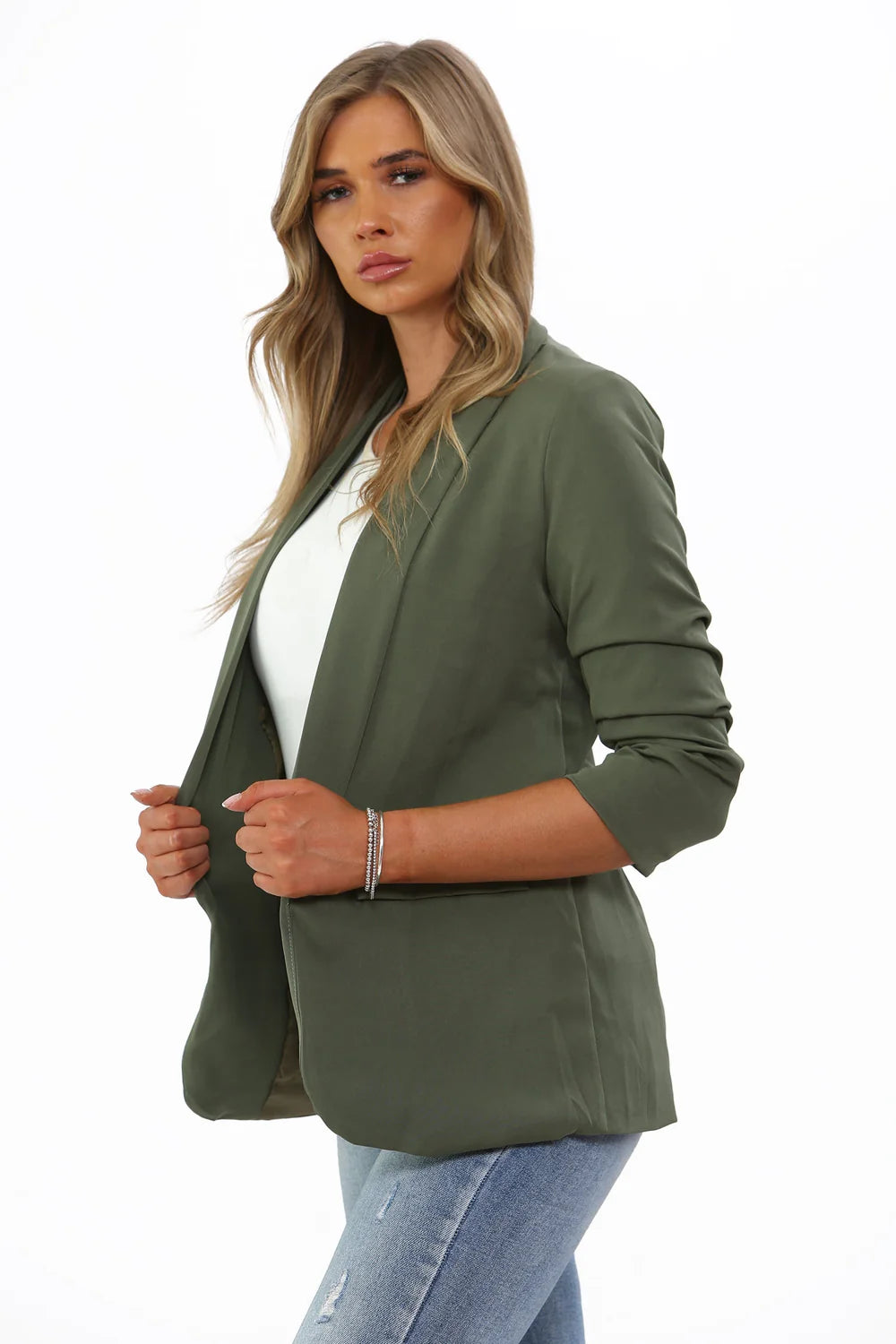 Italia Curve Ruched Sleeve Blazer 3 Colours