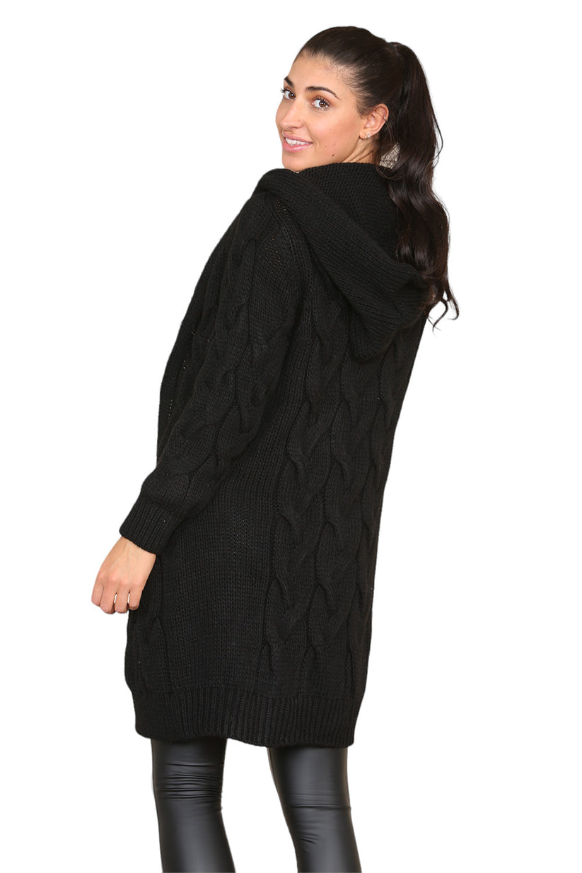 Knitted Cable Hooded Long Over Sized Cardigan