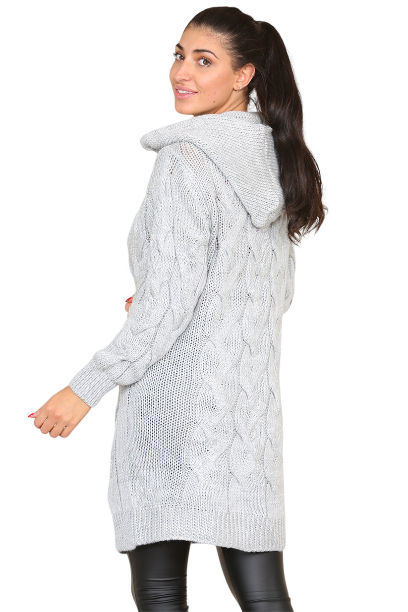 Knitted Cable Hooded Long Over Sized Cardigan