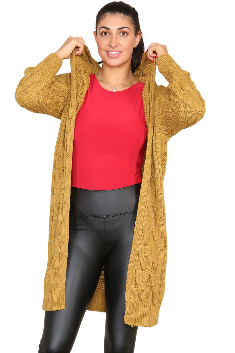 Knitted Cable Hooded Long Over Sized Cardigan
