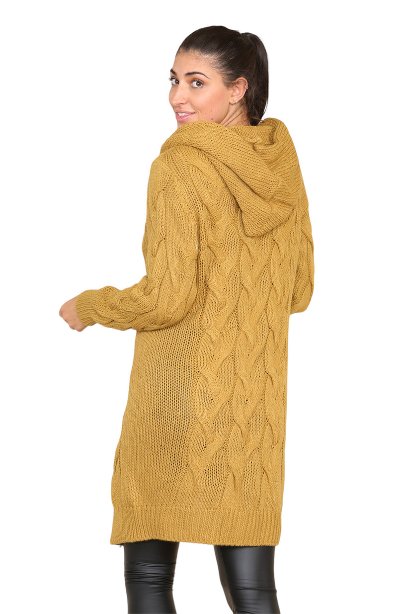 Knitted Cable Hooded Long Over Sized Cardigan