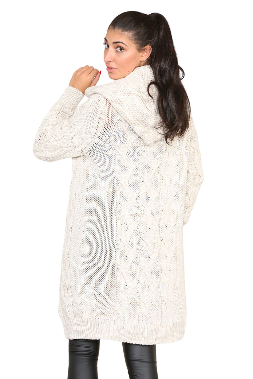 Knitted Cable Hooded Long Over Sized Cardigan