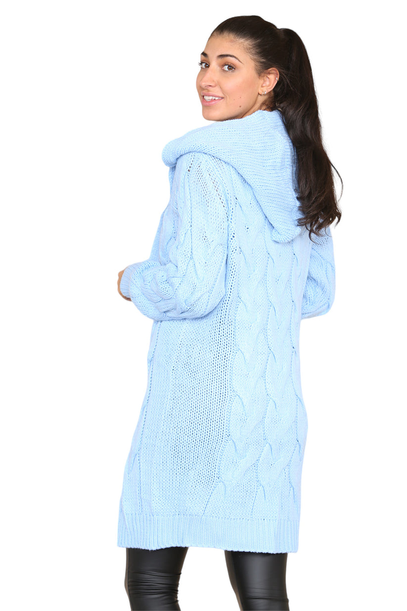 Knitted Cable Hooded Long Over Sized Cardigan