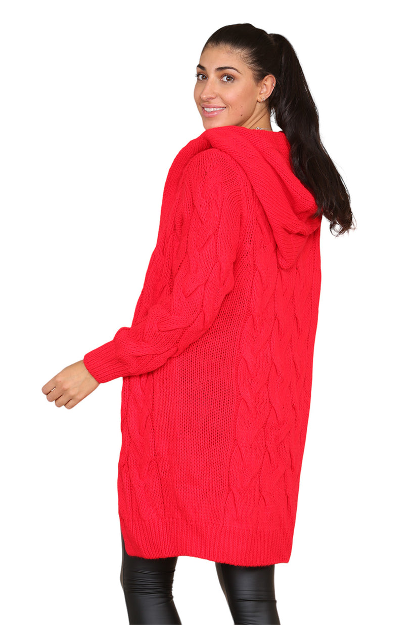 Knitted Cable Hooded Long Over Sized Cardigan