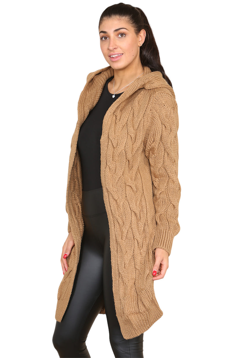 Knitted Cable Hooded Long Over Sized Cardigan