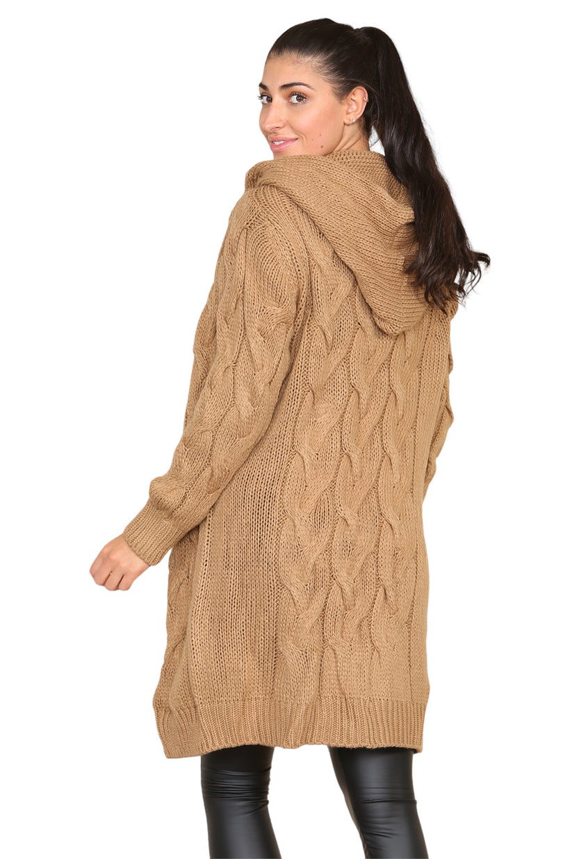 Knitted Cable Hooded Long Over Sized Cardigan
