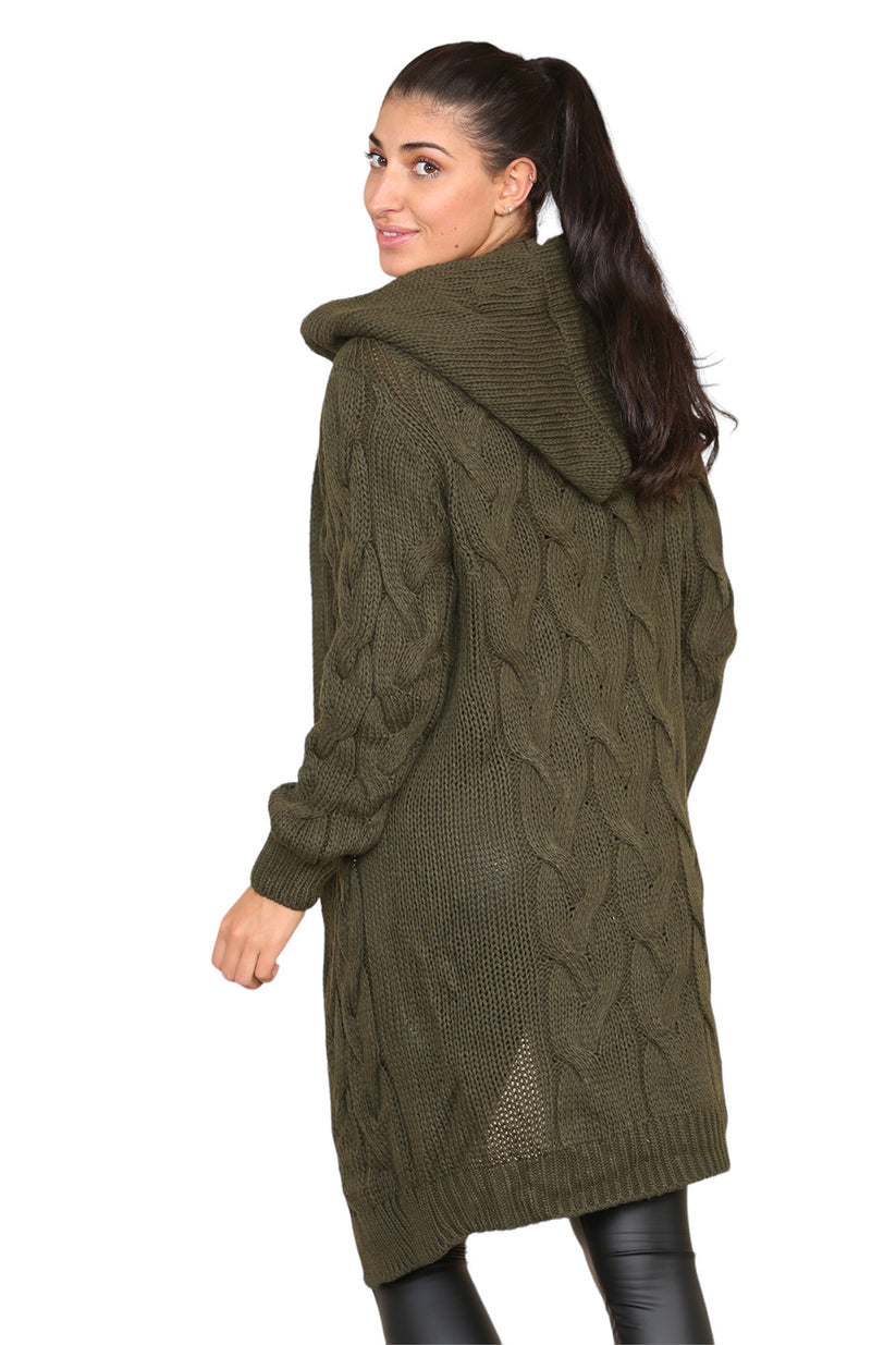 Knitted Cable Hooded Long Over Sized Cardigan