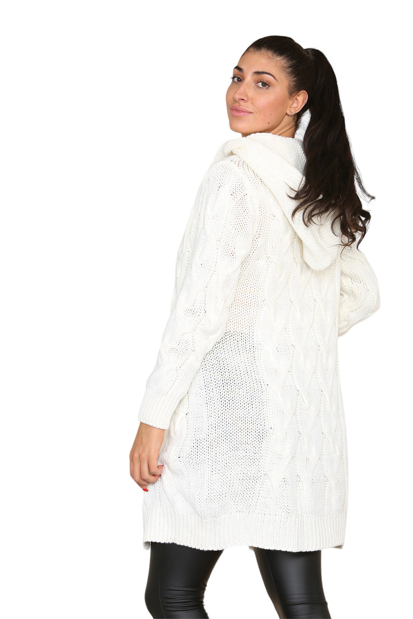 Knitted Cable Hooded Long Over Sized Cardigan