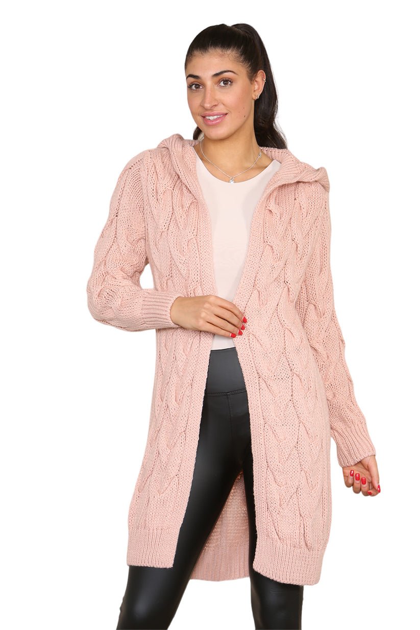 Knitted Cable Hooded Long Over Sized Cardigan