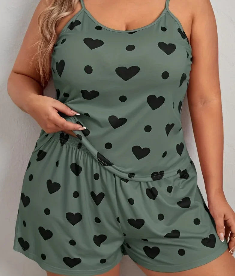 Plus Size Heart Print Women Pyjama Set