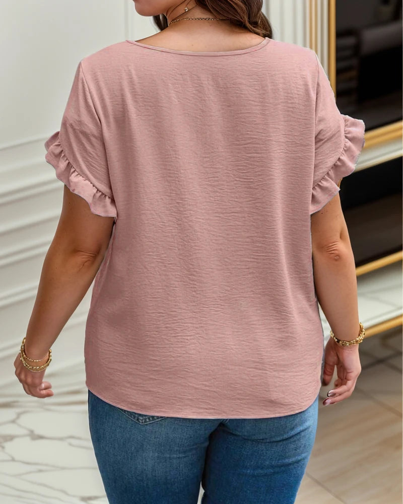 Plus Size Casual Round Neck Chiffon T-shirt