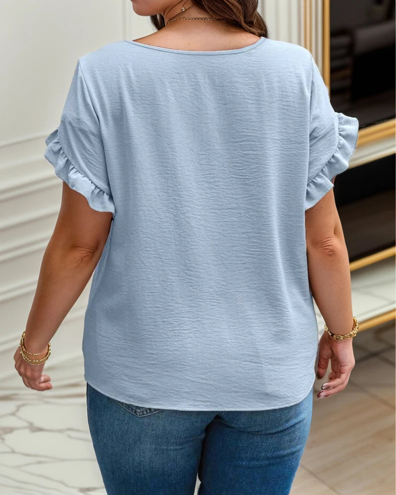 Plus Size Casual Round Neck Chiffon T-shirt