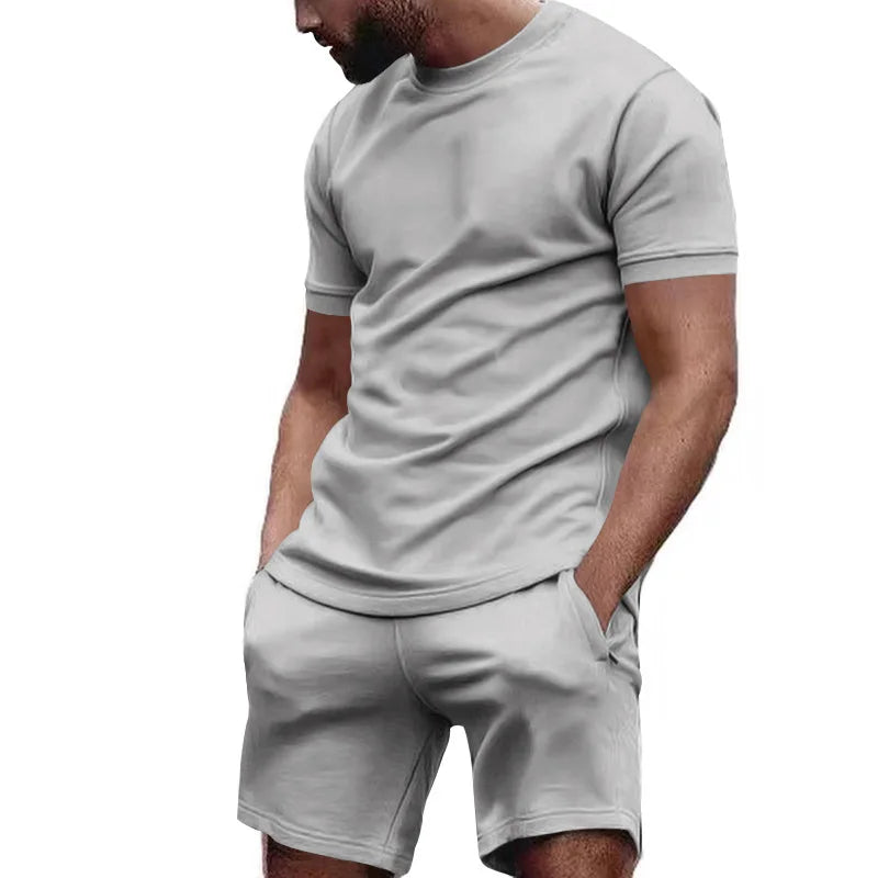 Men's Short Sleeved T-shirt + Sports Shorts  Two-Piece Set