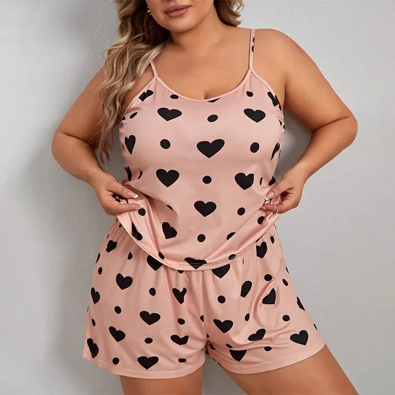 Plus Size Heart Print Women Pyjama Set