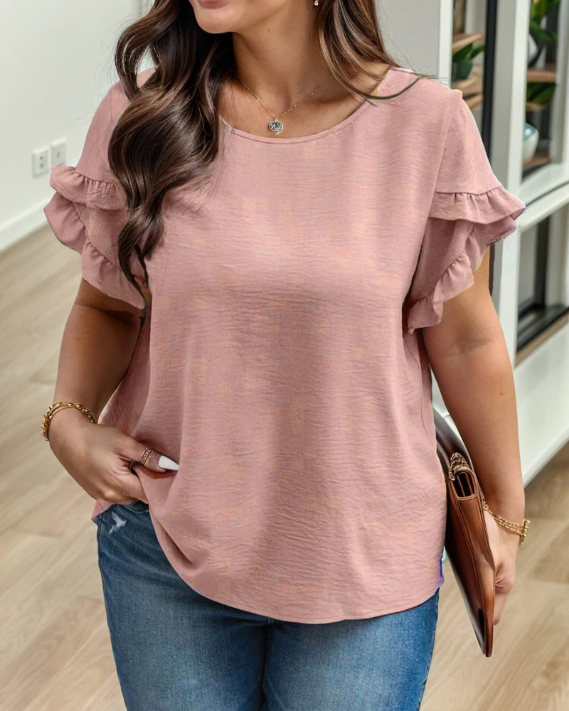 Plus Size Casual Round Neck Chiffon T-shirt