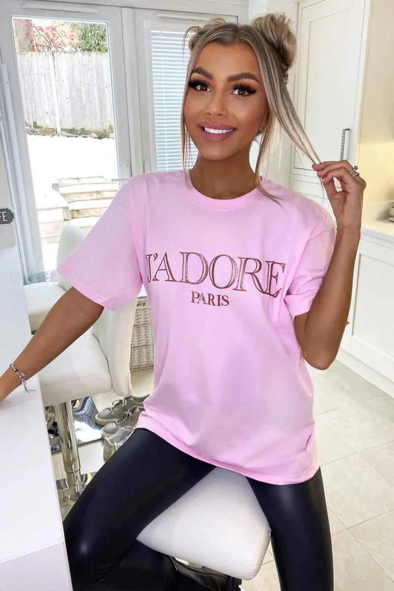 Oversized J' Adore Paris Short Sleeves T Shirt Top