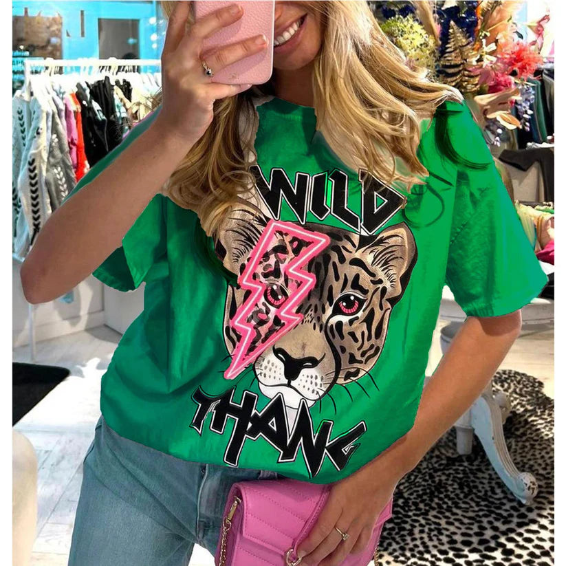 Oversized Tiger Lightning Wild Thang Short Sleeves T Shirt Top