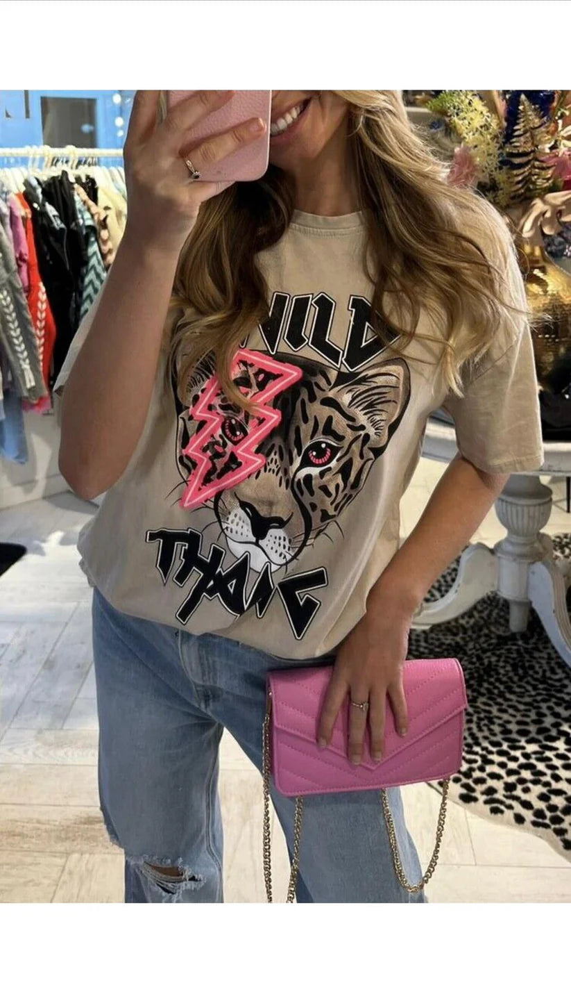 Oversized Tiger Lightning Wild Thang Short Sleeves T Shirt Top