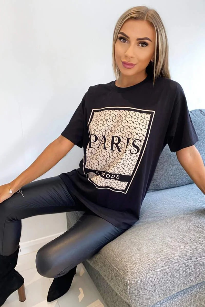 Oversized Printed Paris Short Sleeves T Shirt Top