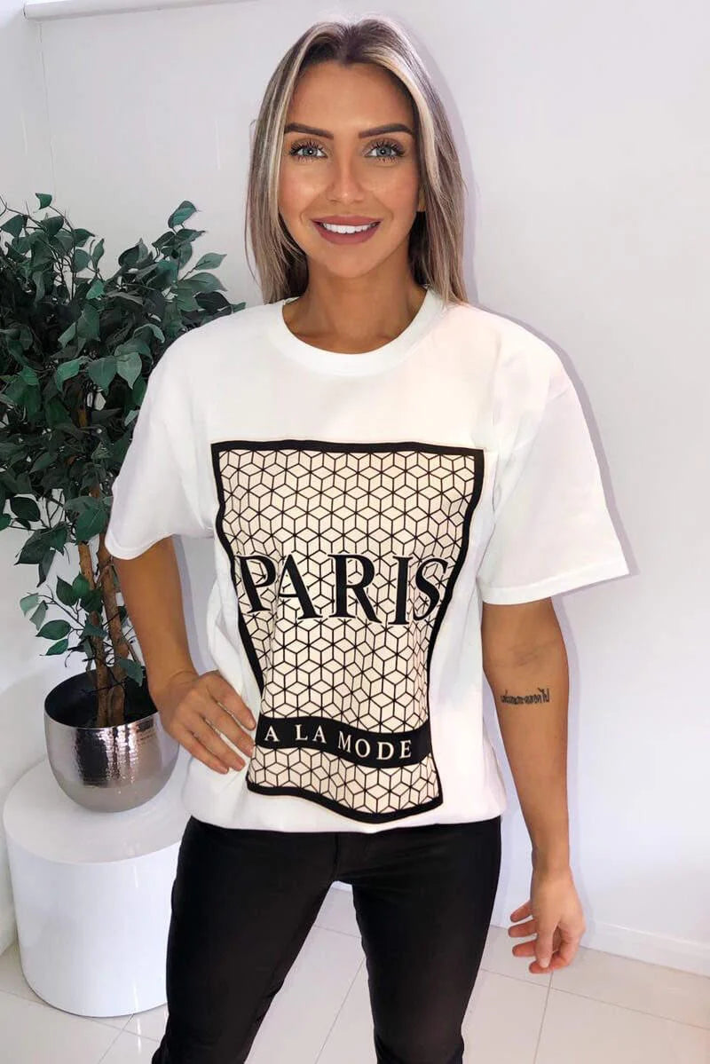 Oversized Printed Paris Short Sleeves T Shirt Top