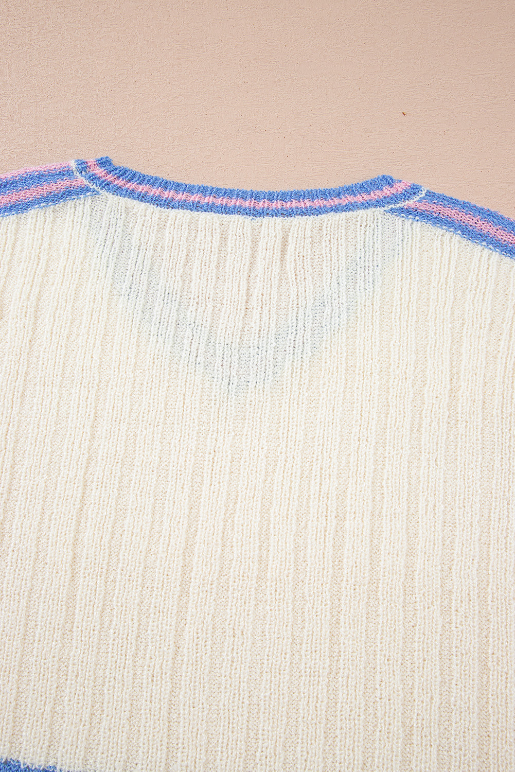 Striped V Neck Dolman Sleeve Rib Knit Oversized Sweater with Slits