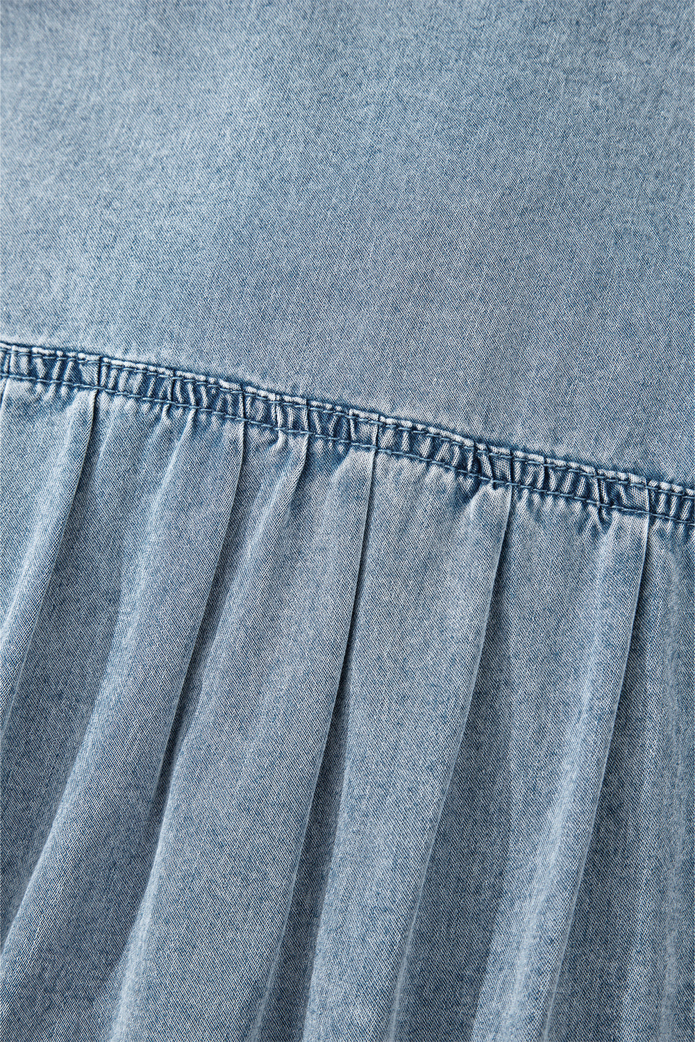 Bowknot Neck Sleeveless Ruffled Chambray Dress