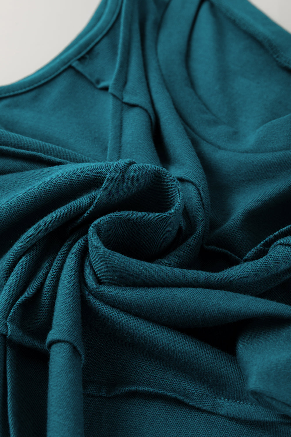 Solid Color Stitching Detail Round Neck Tank Top