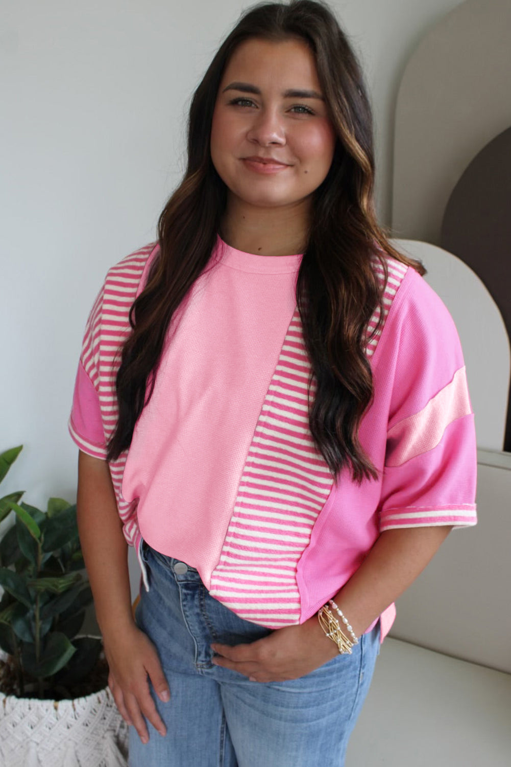 Stripe Patchwork Colorblock Plus Size T Shirt