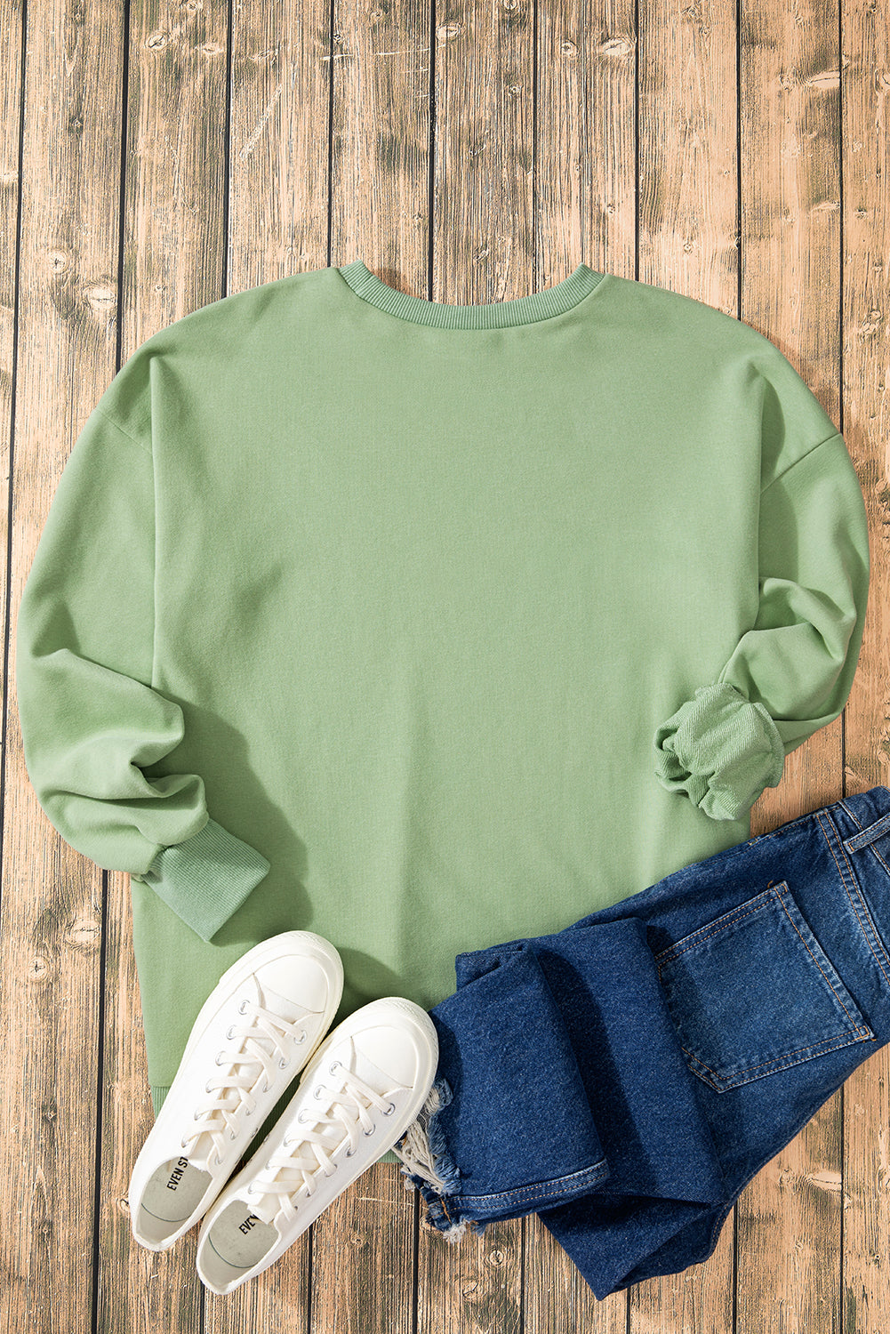 Solid O Neck High Low Hem Pullover Sweatshirt