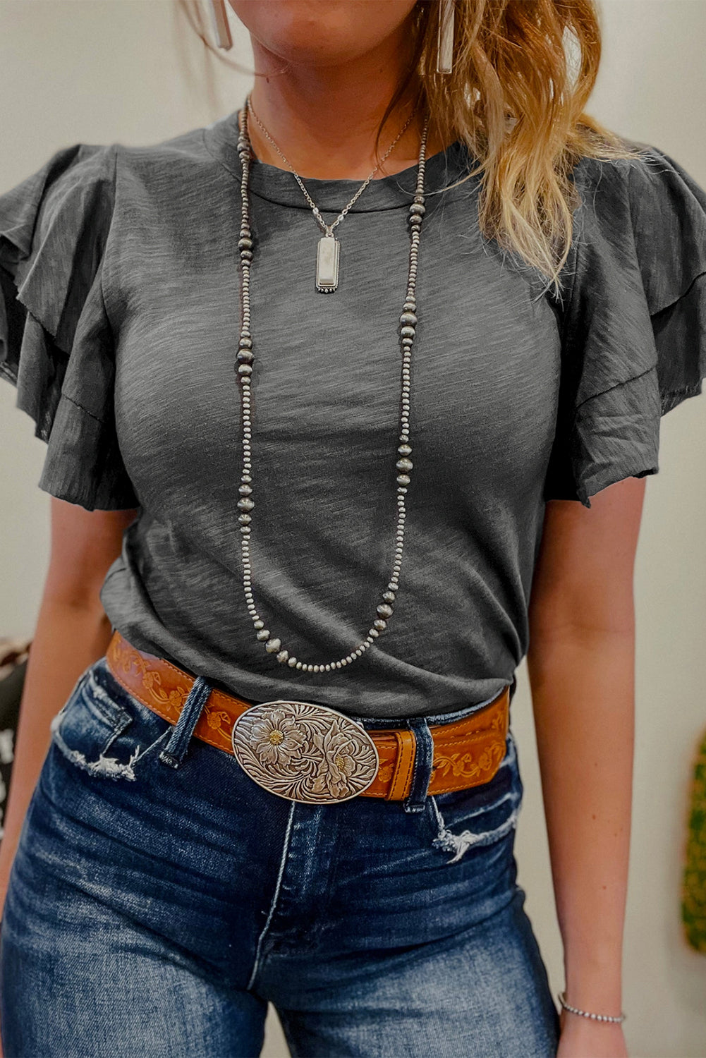 Layered Ruffle Short Sleeve Round Neck Top
