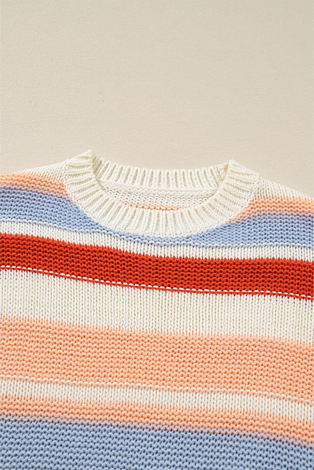 Striped Colorblock Round Neck Drop Shoulder Sweater