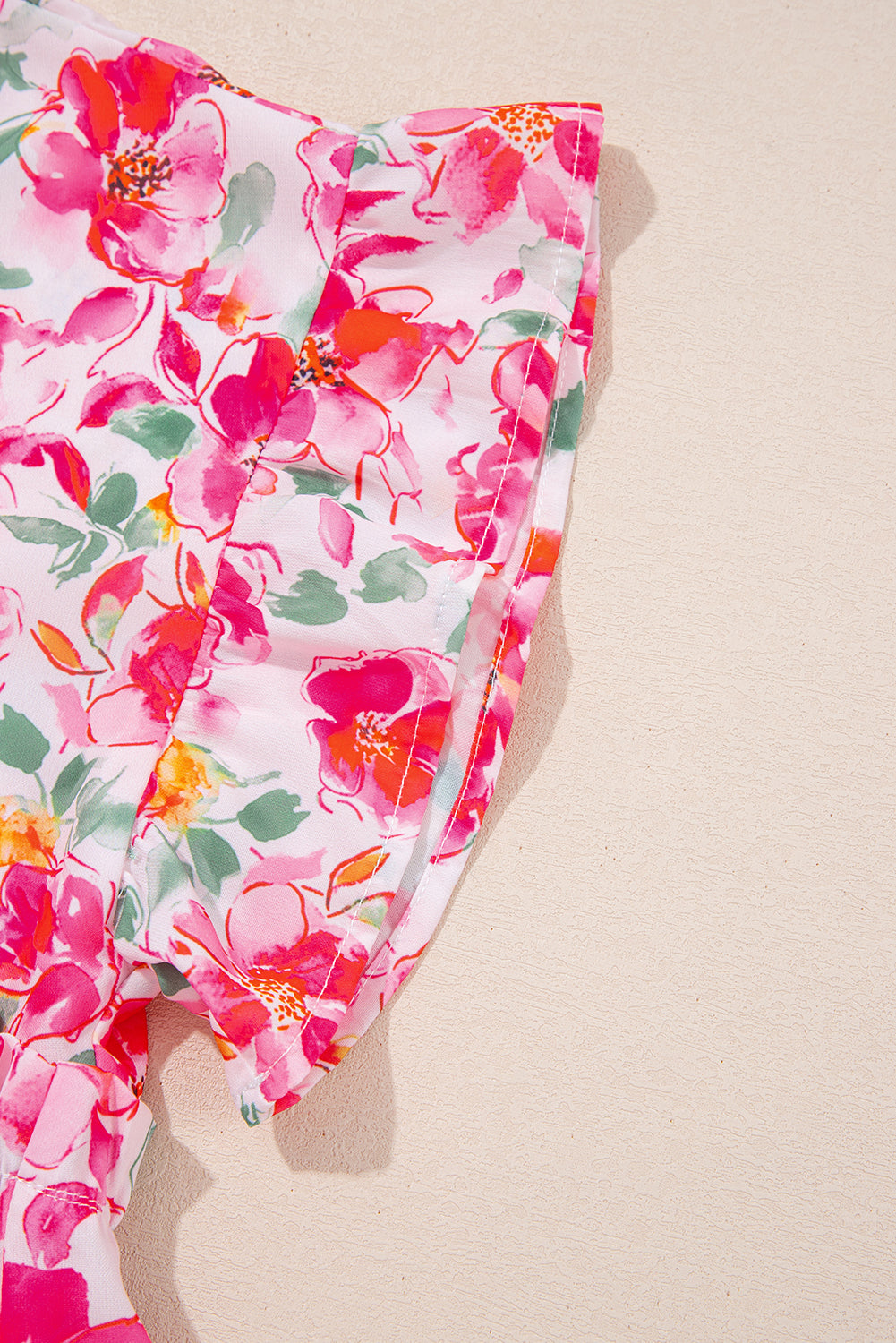 Floral Boxy Fit Ruffled Short Sleeve V Neck Blouse
