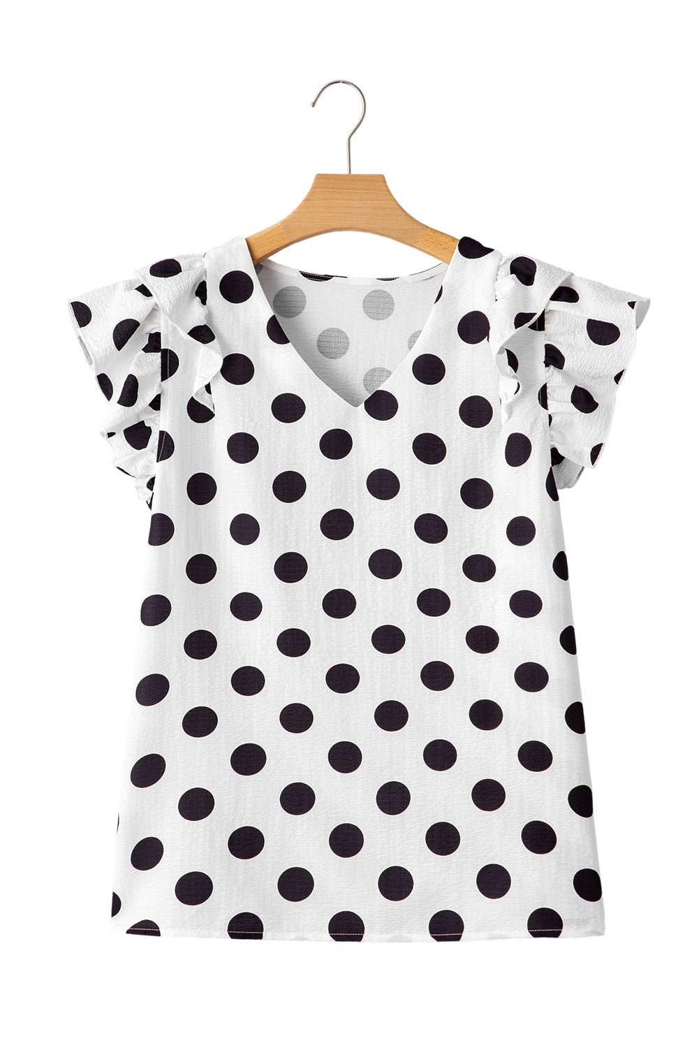 Polka Dot Print Ruffled Sleeve V Neck Blouse