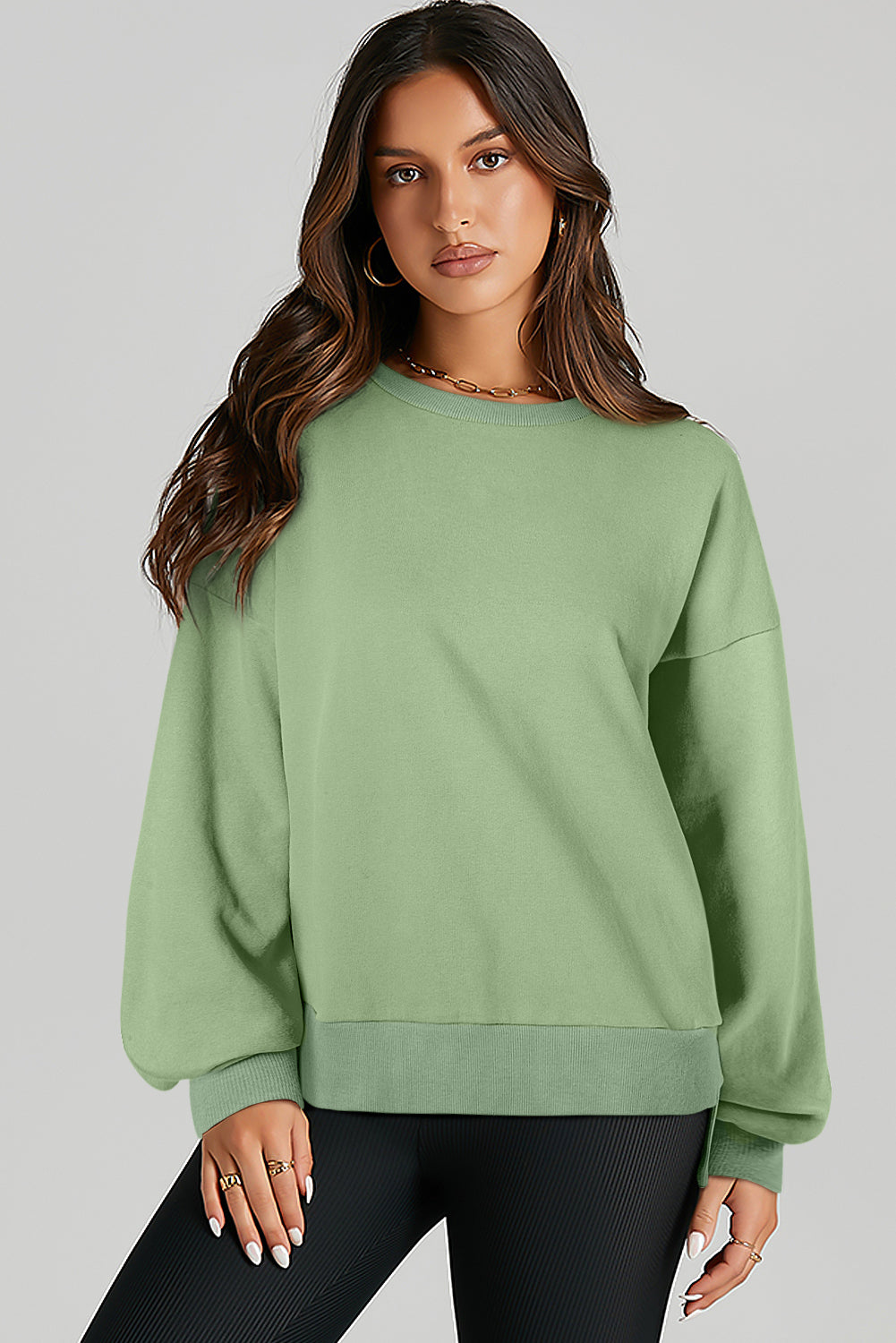 Solid O Neck High Low Hem Pullover Sweatshirt