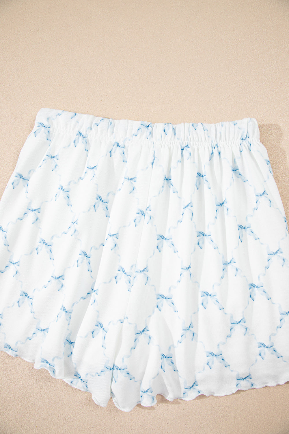 Bow Knot Geometric Print Lettuce Trim Two Piece Lounge Set