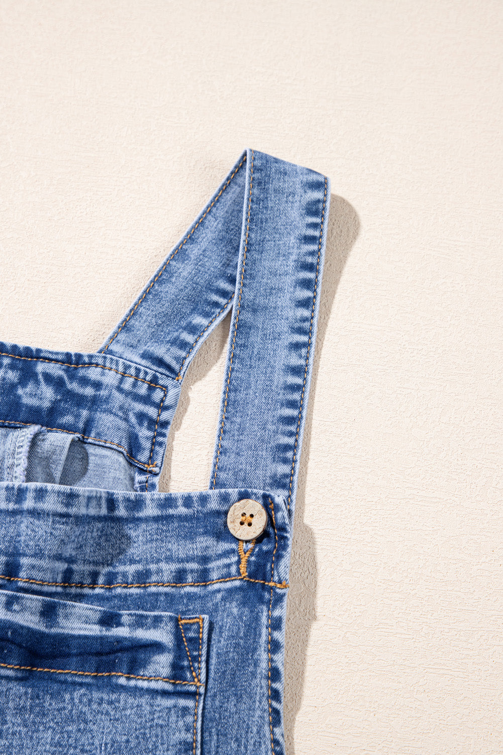 Mineral Wash Buttoned Straps Wide Leg Denim Overalls