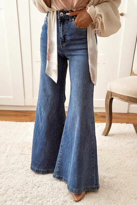 High Waist Button Zip Fly Bell Bottom Jeans