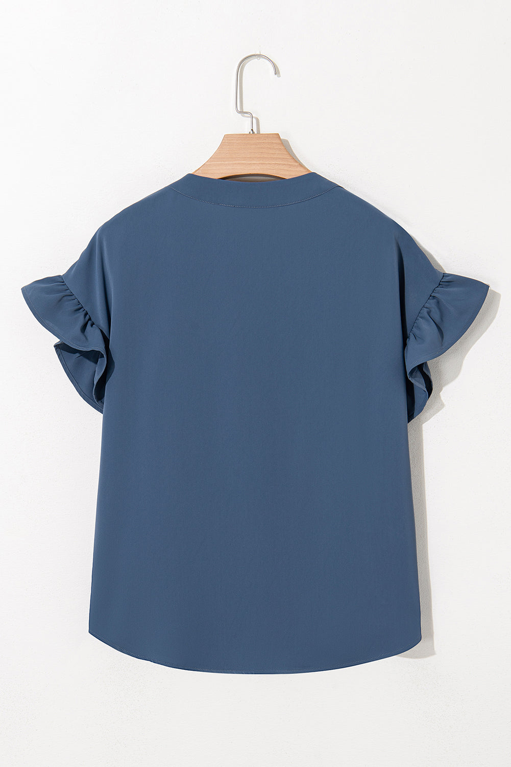Solid Color Ruffle Ruched Short Sleeve Buttoned Shirt
