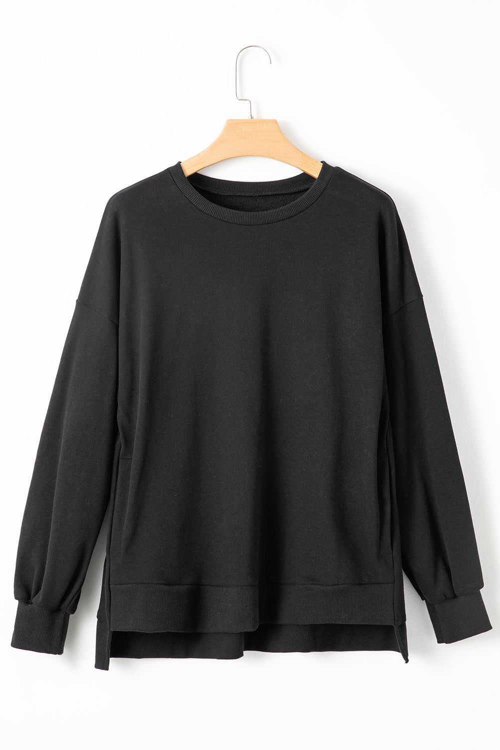 Solid O Neck High Low Hem Pullover Sweatshirt